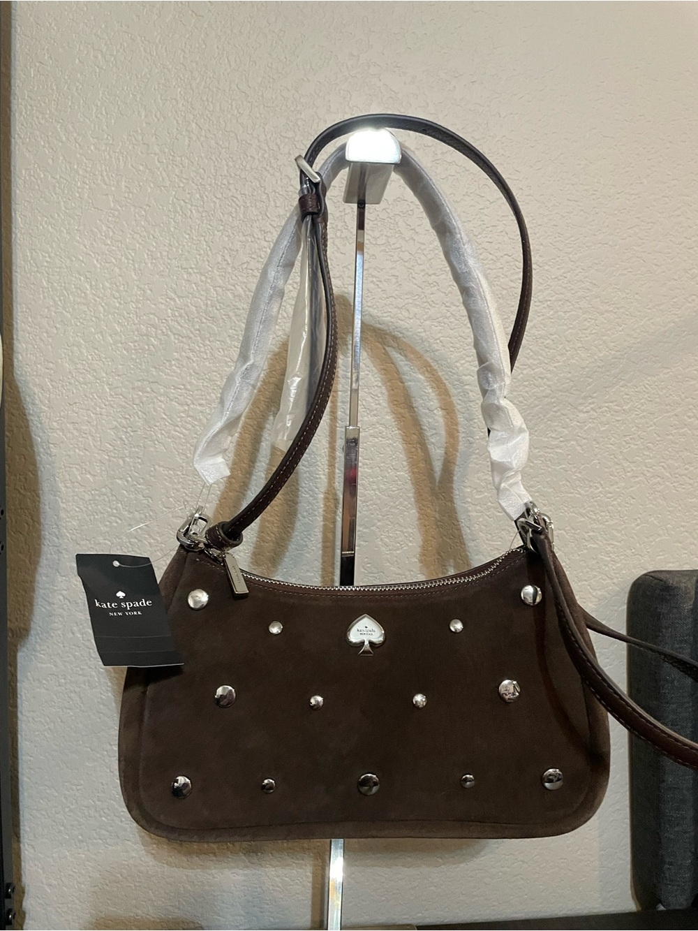 kate spade Brown Suede Studded Shoulder Bag